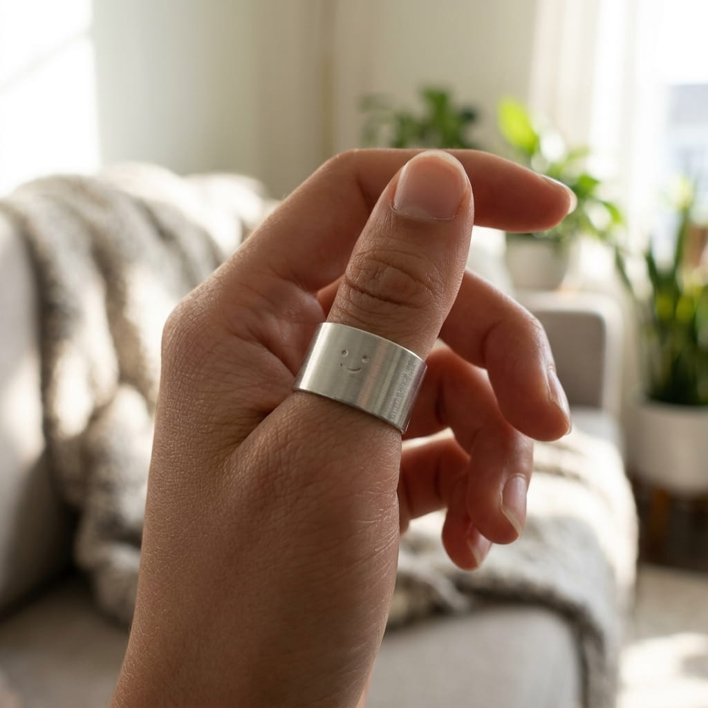 Bague gravée SMILEY en acier inoxydable – bijou fait main femme style minimaliste