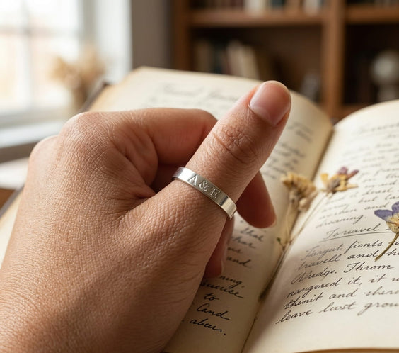 Bague FINE personnalisée en acier inoxydable avec INITIALES gravé à la main – bijou artisanal femme