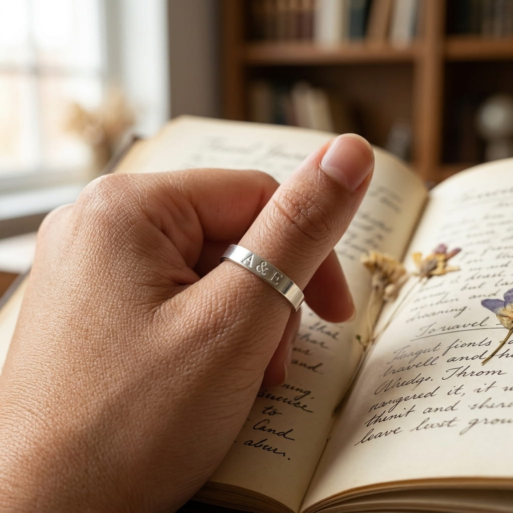 Bague FINE personnalisée en acier inoxydable avec INITIALES gravé à la main – bijou artisanal femme