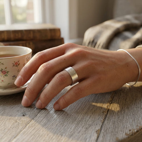 Bague large personnalisée en acier inoxydable avec cœur gravé à la main – bijou artisanal femme